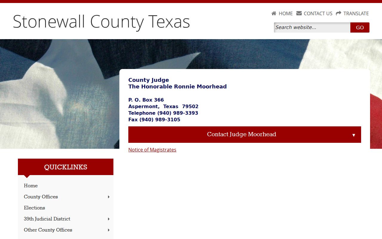 Stonewall County Judge contact route and general county court information