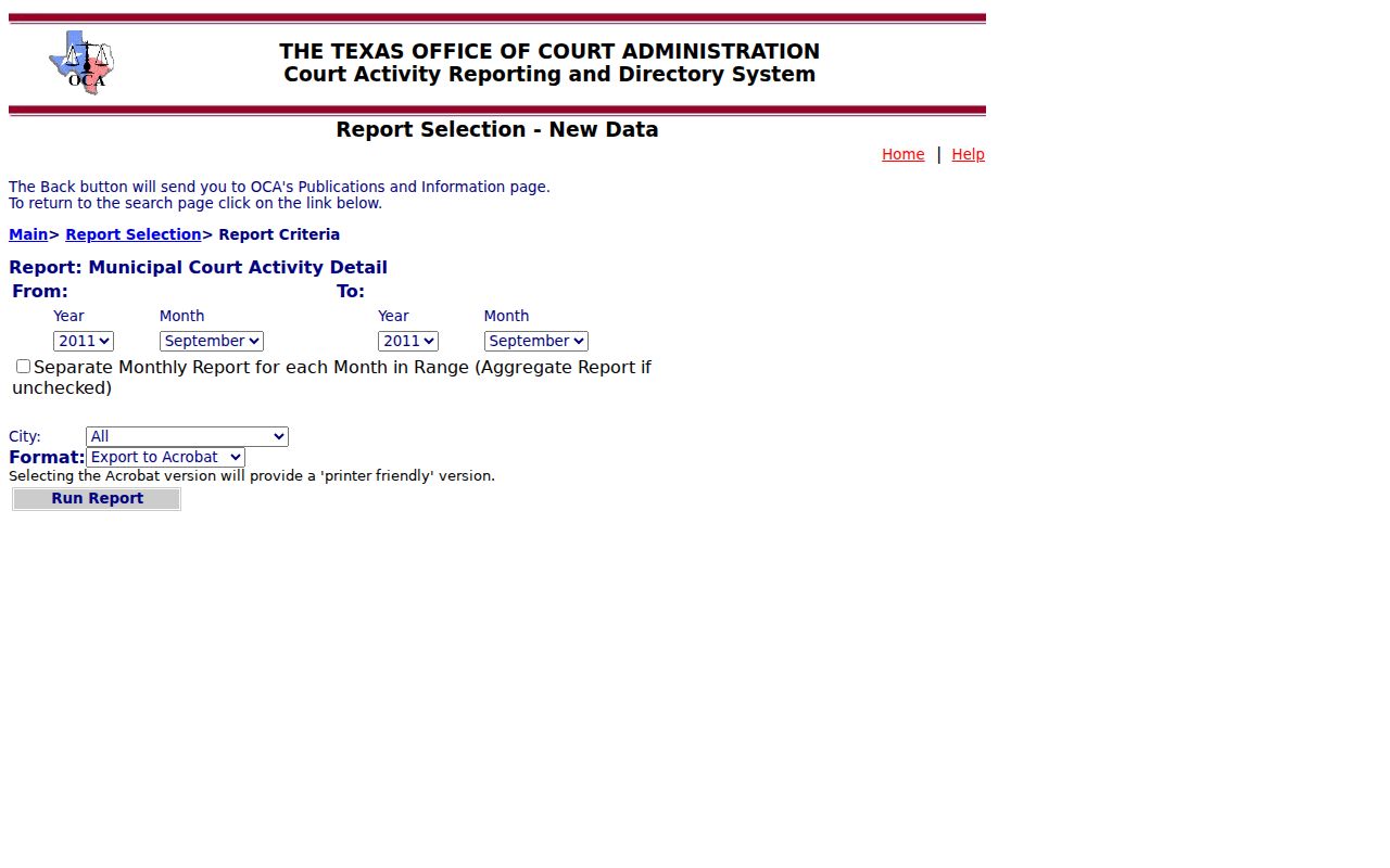 OCA municipal activity report criteria, an aggregate reporting tool