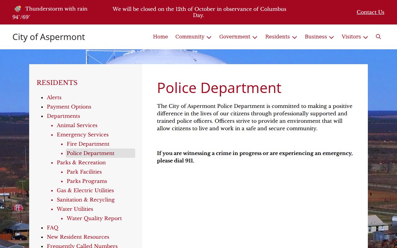 Official City of Aspermont police department information page