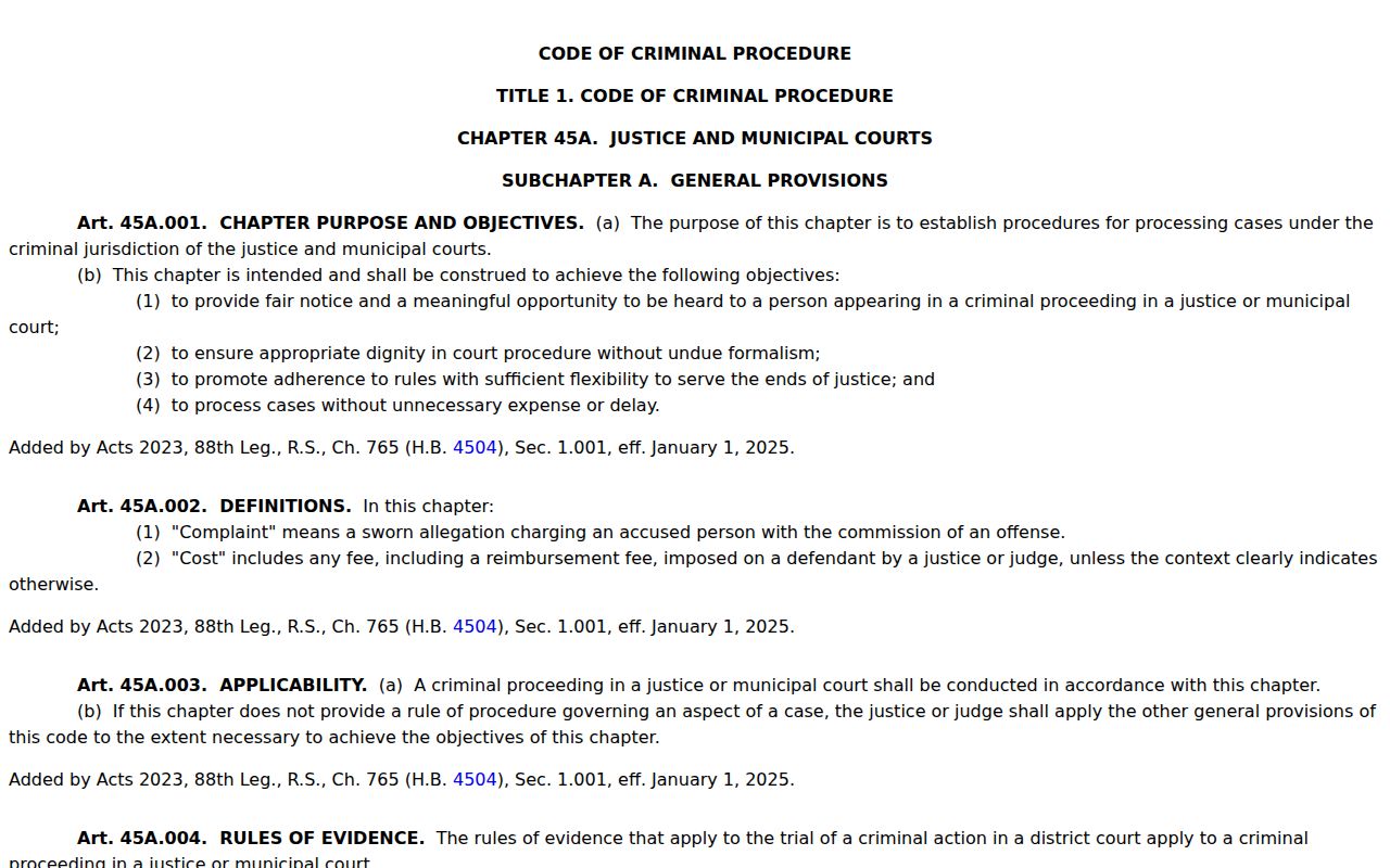 Texas justice and municipal procedure source relevant to local court process