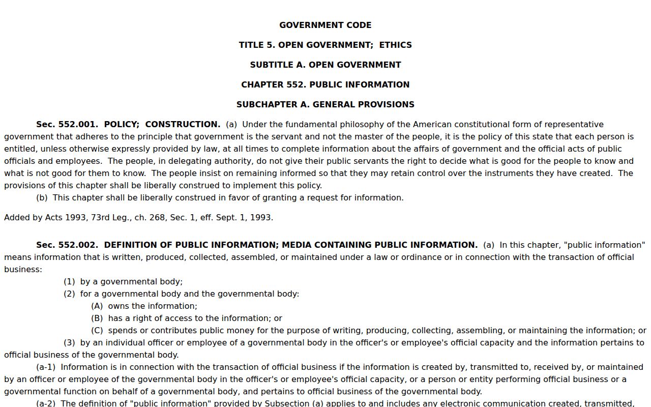 Texas Public Information Act access and law-enforcement exception rules