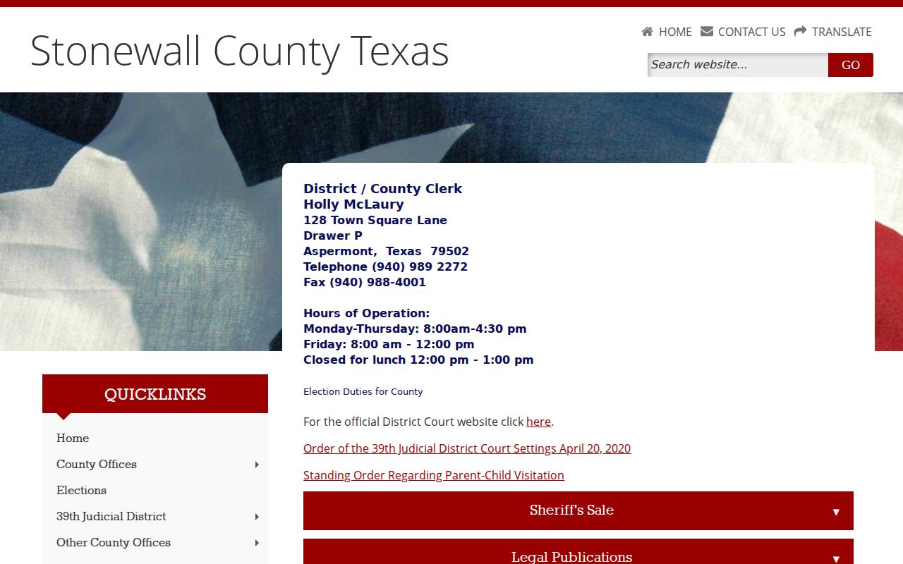 Stonewall County District Clerk and 39th District Court routing information